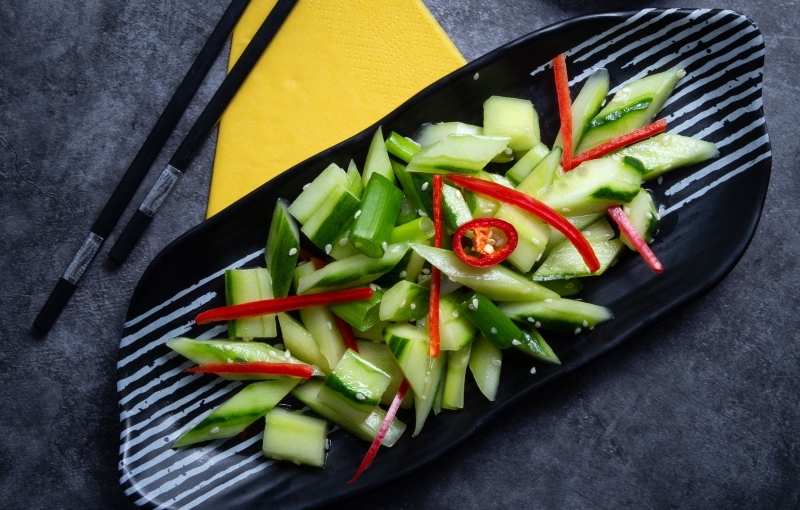 Chinese cucumber salad with sesame and fresh chilli