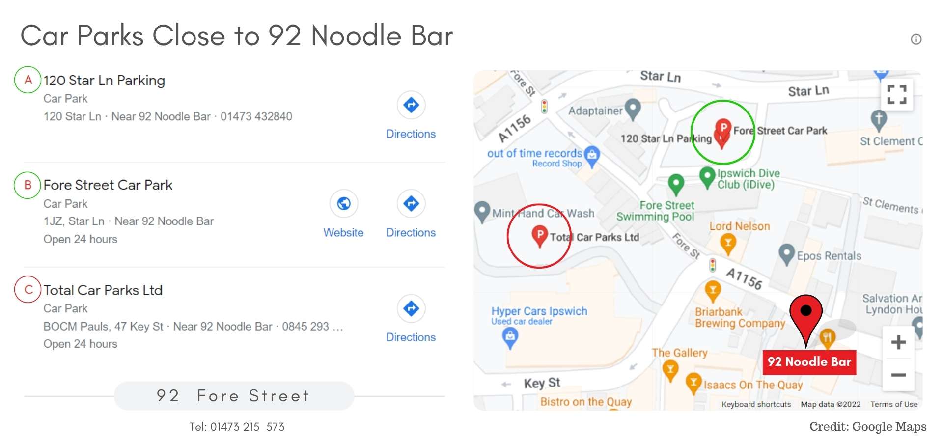 car parks near 92 Noodle bar